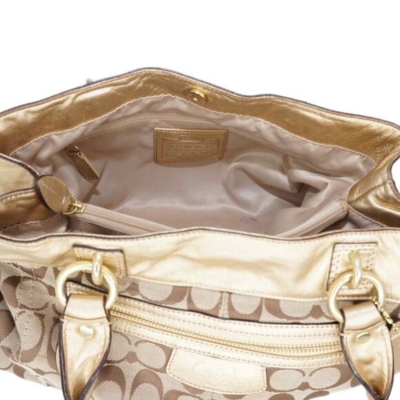 Coach Penelope Signature Logo Monogram Khaki Tote with Gold Leather Trim, F15533 - Picture 5 of 9